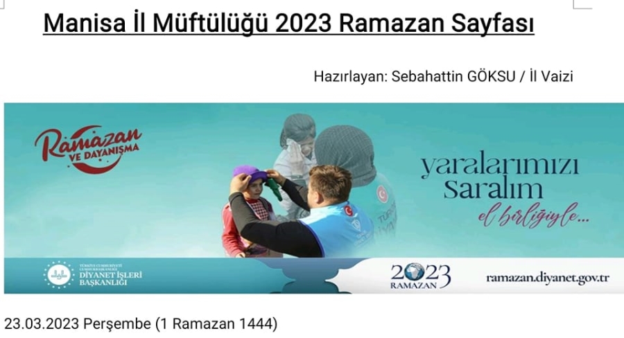 Manisa İl Müftülüğü 2023 Ramazan Sayfası-1