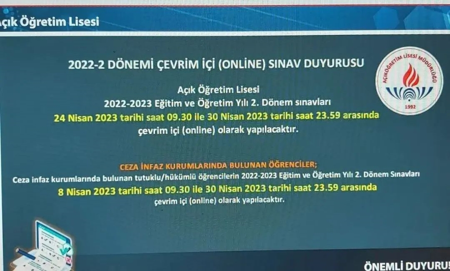 ŞEHZADELER HALK EĞİTİM MERKEZİNDEN AÇIK ÖĞRETİM SINAV DUYURUSU