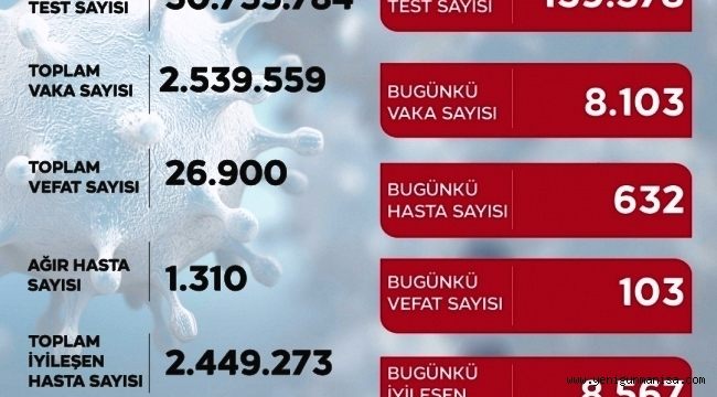 8 bin 103 kişinin testi pozitif çıktı