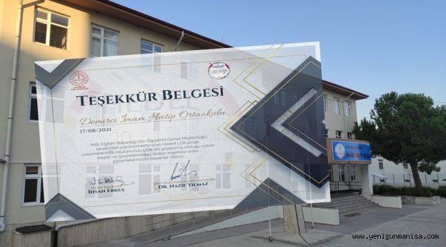 DEMİRCİ MAM HATİP ORTAOKULU TEŞEKKÜR BELGESİ İLE ÖDÜLLENDİRİLDİ