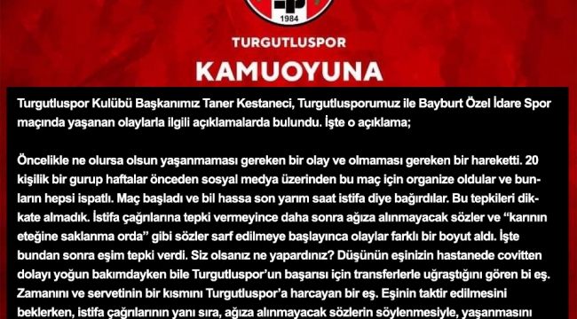 Başkan Taner Kestaneci olaylara ilişkin açıklama