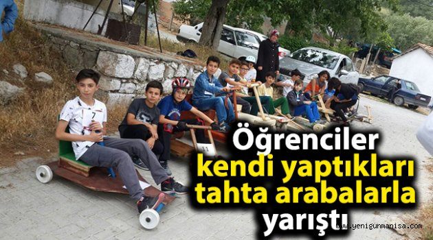 Öğrenciler kendi yaptıkları tahta arabalarla yarıştı