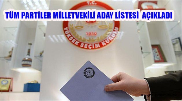 TÜM PARTİLER MİLLETVEKİLİ ADAY LİSTESİ  AÇIKLADI